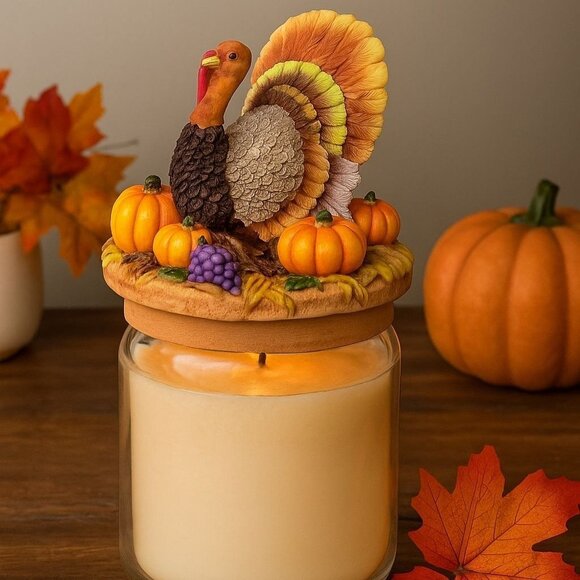 Thanksgiving Turkey Candle Topper Autumn Fall Harvest Yankee Candle Accessory - Picture 1 of 14